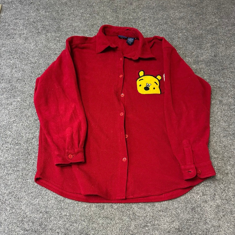 Disney Fleece Shirt Womens Size XL Red Winnie The Pooh Embroidered Long Sleeve